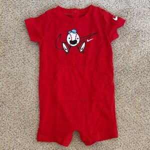 Nike Red Baby One-Piece Romper with Baseball Graphic